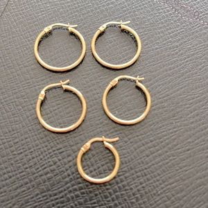 Set of 5 x Gold Plated Sterling Silver Hoop Earrings. 20/17.5/15mm Stamped 925
